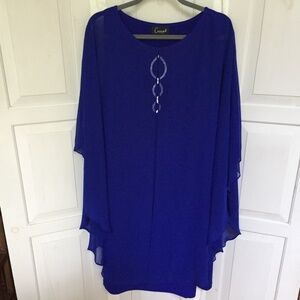Connected Apparel Royal Blue Midi Dress with Embellished Detail